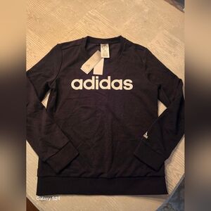 Adidas Black Crewneck SWEATSHIRT with White Logo Womens M NEW NWT